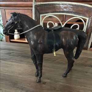Vintage Leather Wrapped Brown Horse Figurine Statue 💕